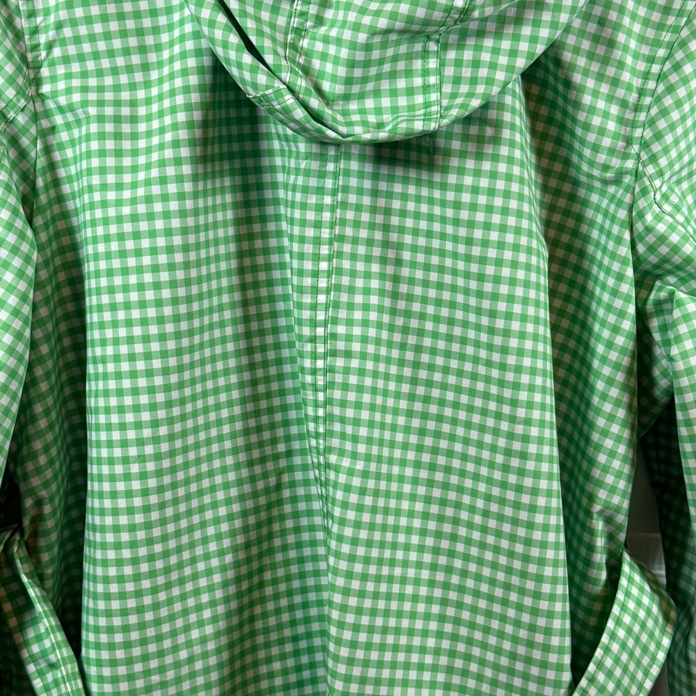 Lands End Green Gingham Hooded Raincoat Trench Belted Plus Size 1X 16W-18W - Picture 15 of 16